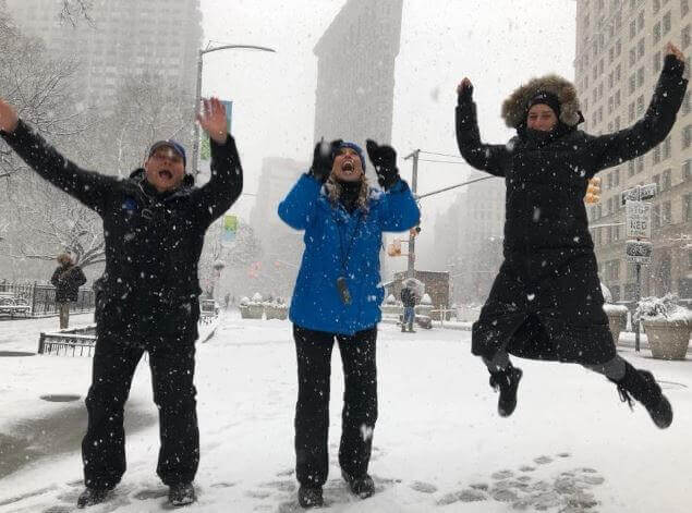 Stephanie Abrams Cheering at the snow of New York.